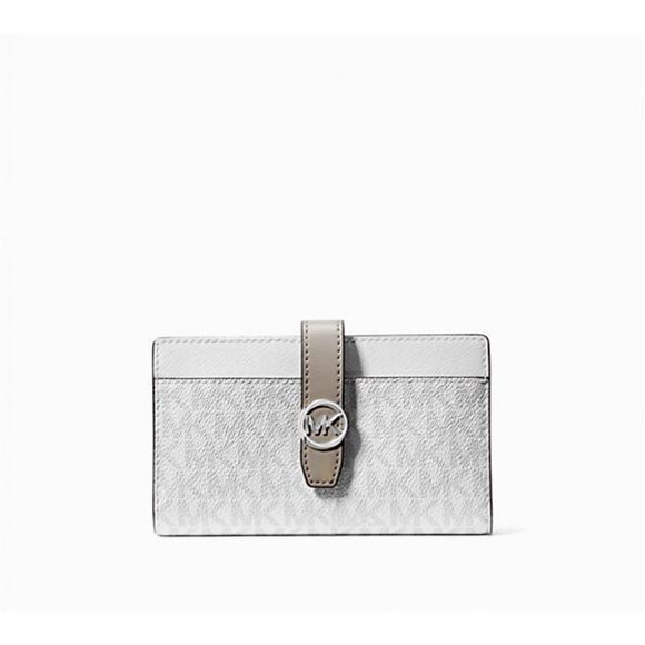New Michael Kors Greenwich Medium Signature Logo Wallet Optic White Multi - Picture 1 of 4